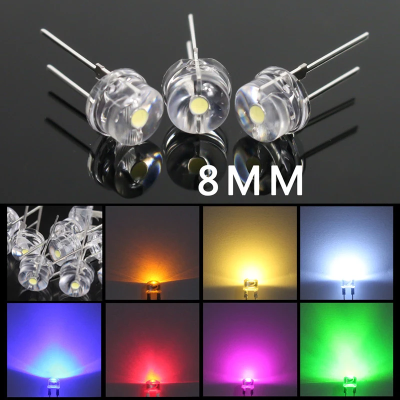 8mm LED Emitting Light Diode 100pcs/lot flashlight Round Lamp F8 ultra bright Red Green Blue White Yellow diodes Hot sale M4 | Лампы и