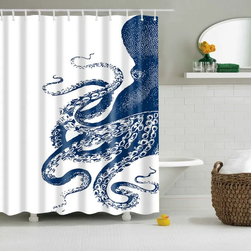 

2018 New Octopus Pattern Shower Curtain Bathroom Curtain Eco-Friendly Waterproof Polyester Fabric Shower Curtain With 20
