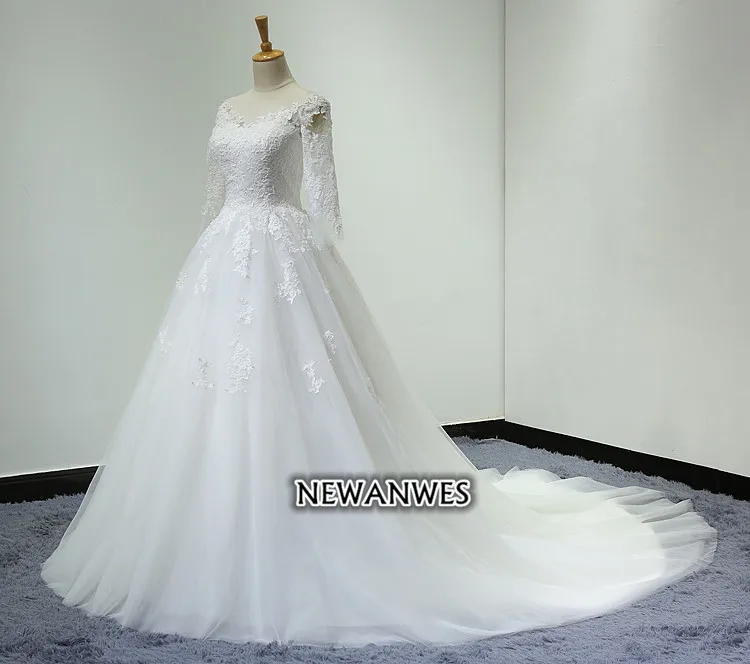 Vestido De Casamento Курто Кружева Часовня Поезд Белое кружево Королевский свадебное