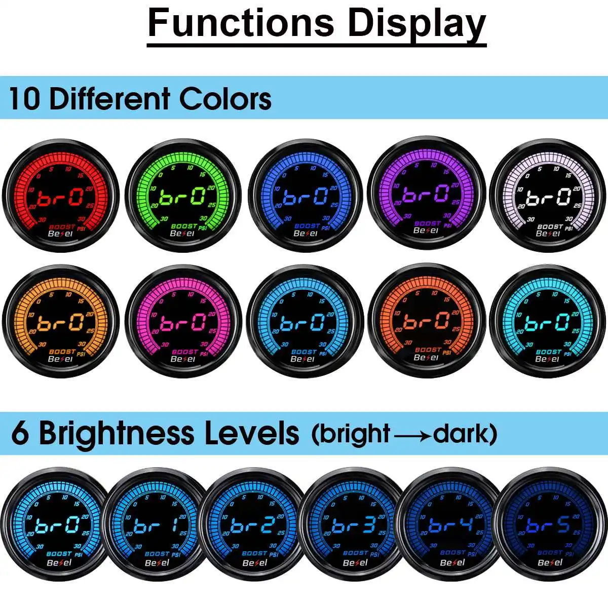 2" 52mm 12V Universal Car Turbo Boost Pressure Gauge Meter PSI Digital LED Readout Display 10 Colors with Sensor -30~30PSI | Автомобили