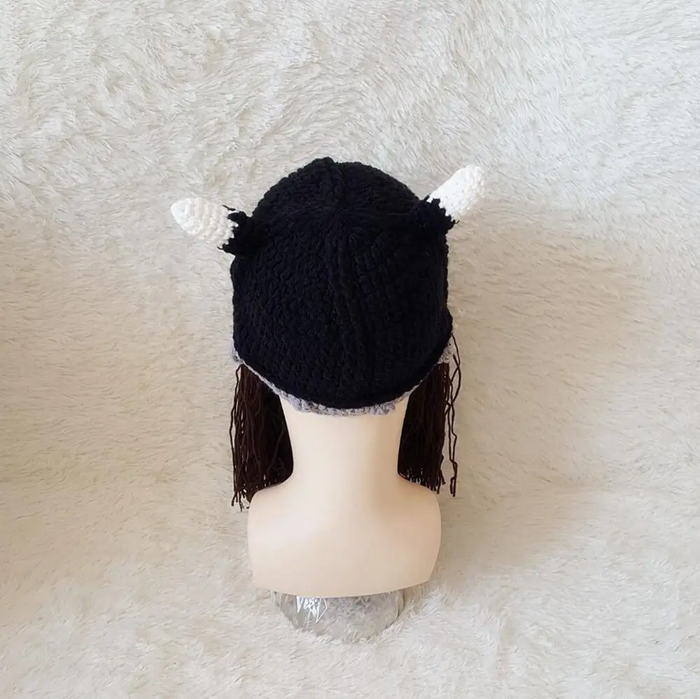 Шляпа для вечеринки на Хэллоуин вязаная шапка с рогом ox усами праздничная