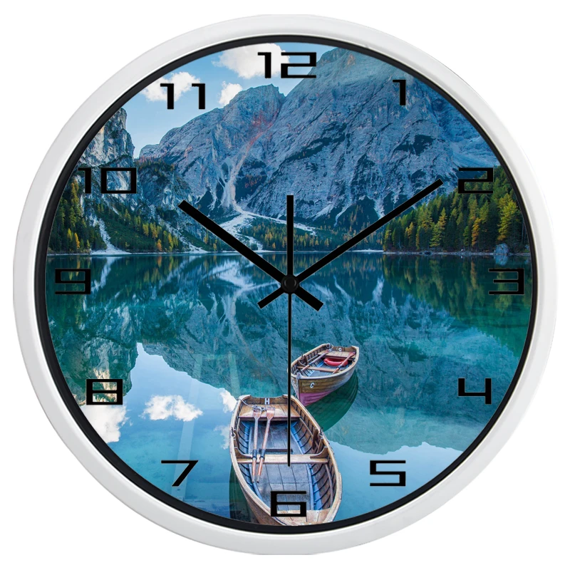 2 стиля настенные часы с изображением горного озера лодки новое украшение для
