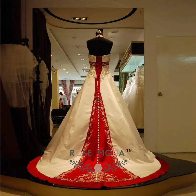 Luxury Embroidery Halter White and Red A Line Wedding Dress 2176 Beaded Bridal Gown Vestidos de Noiva Real Photos | Свадьбы и