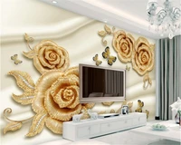 beibehang luxury fashion personality creative wallpaper gold rose diamond butterfly jewelry tv background wall papel de parede
