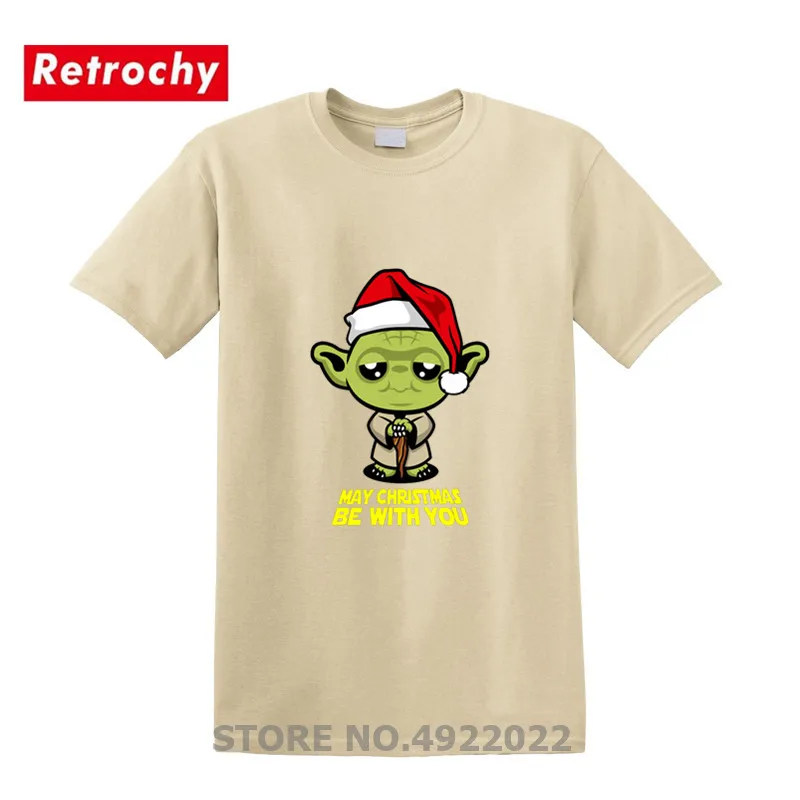 Футболка с надписью May Christmas be with you Мужская футболка Star Anime Wars Yoda хлопковые