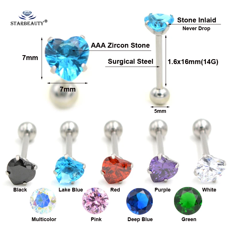 1 шт., голубое сердце Bijoux, радужная Роза, пирсинг языка, кольца для языка, нержавеющая сталь, кольцо для сосков, спираль, пирсинг, ювелирные изделия lengua
