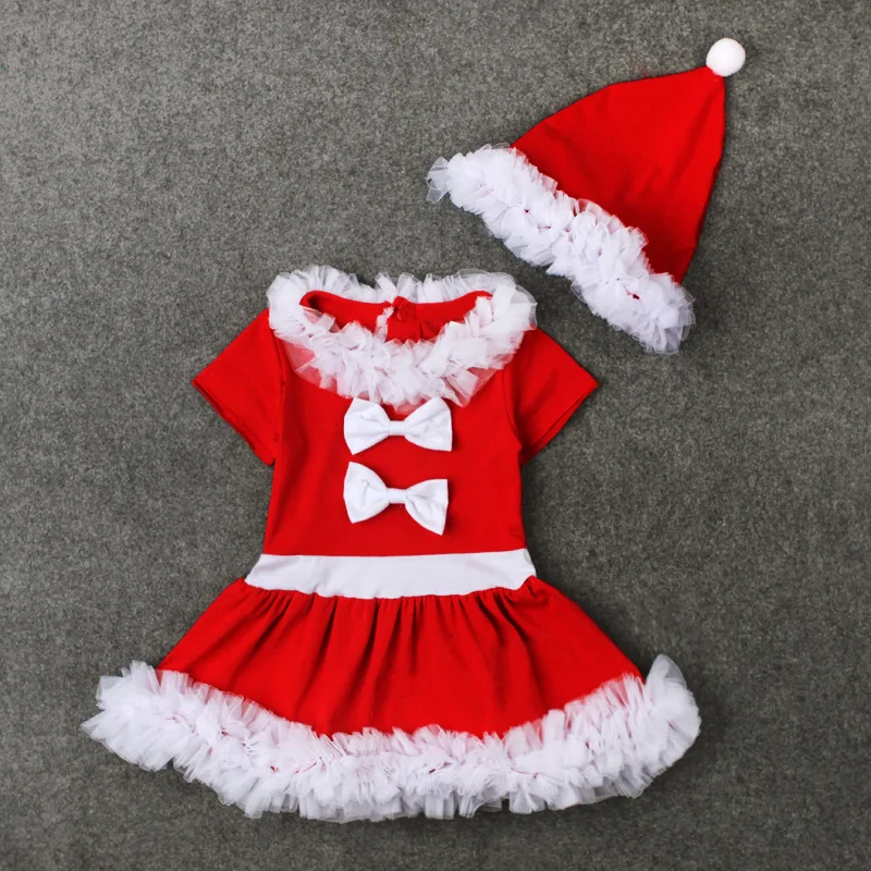 Baby Christmas Dress for Girls Santa Claus Clothing +hat 2 Pcs Party Costume Children Clothes | Детская одежда и обувь