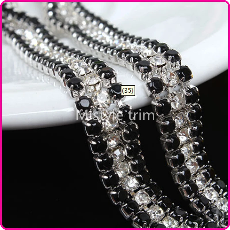 

5 Yards More Shiny 3 Rows Silver Color Clear Crystal strass chain Densify Rhinestone Cup Chain trim