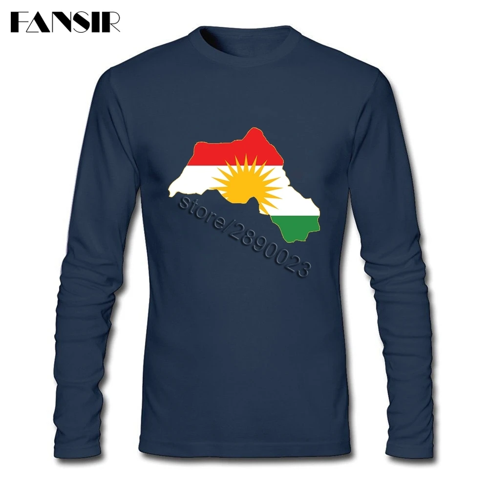Kurdistan Флаг футболки для мужчин уникальная одежда для молодежи с длинным рукавом хлопок вырез лодочкой - Цвет: Navy