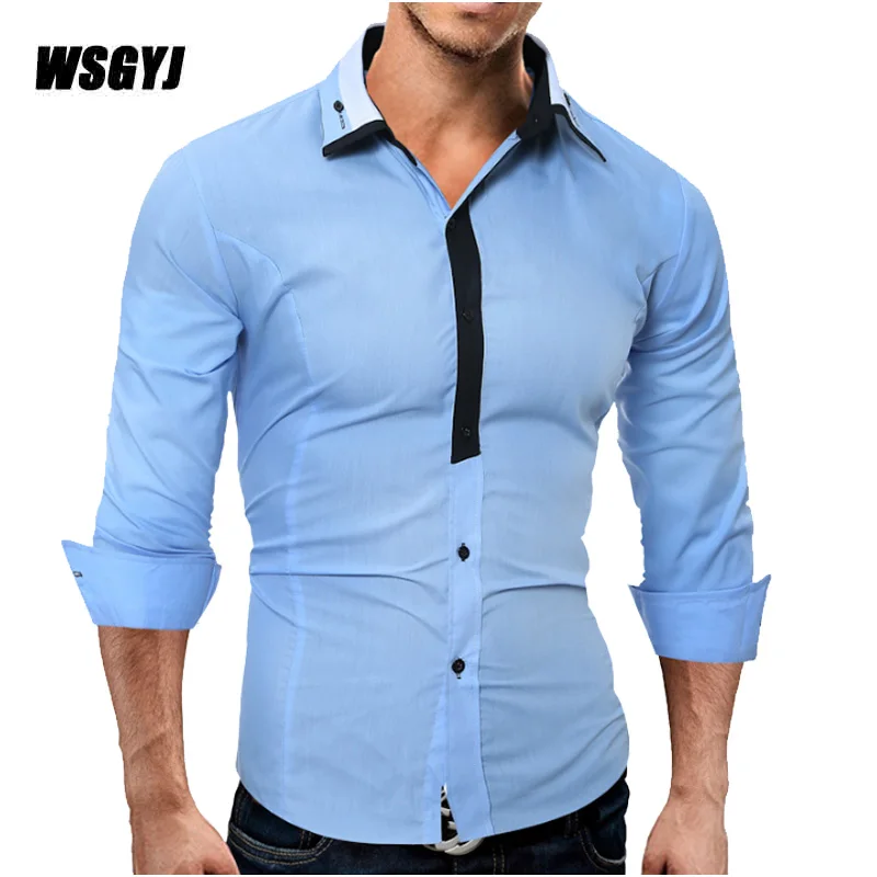Мужская рубашка 2017 модная брендовая мужская с длинным рукавом повседневная