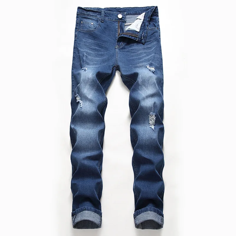 

2020 new jeans men, holes, elastic trousers, light color, summer jeans