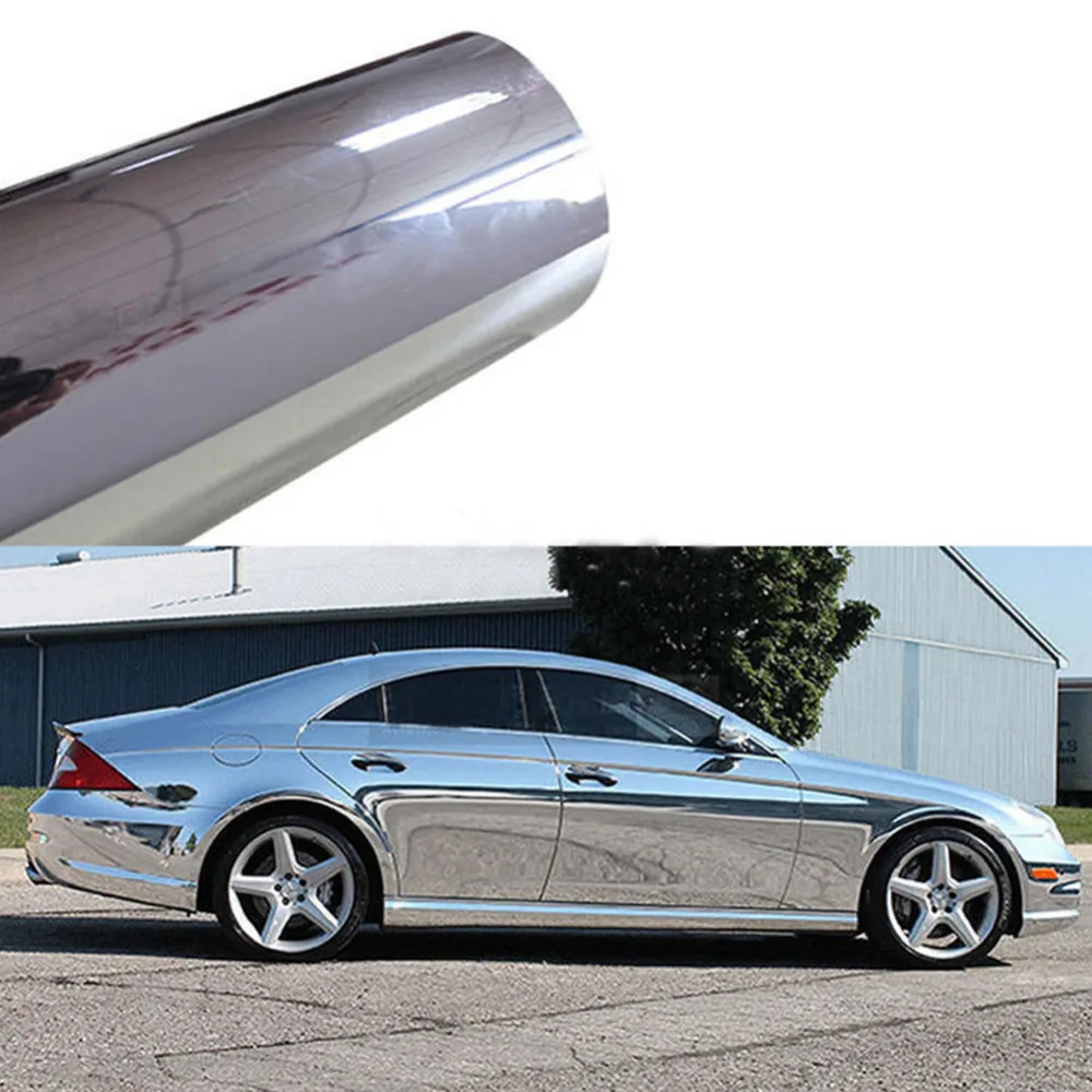 Серебристая хромированная самодельная пленка для кузова автомобиля Глянцевая