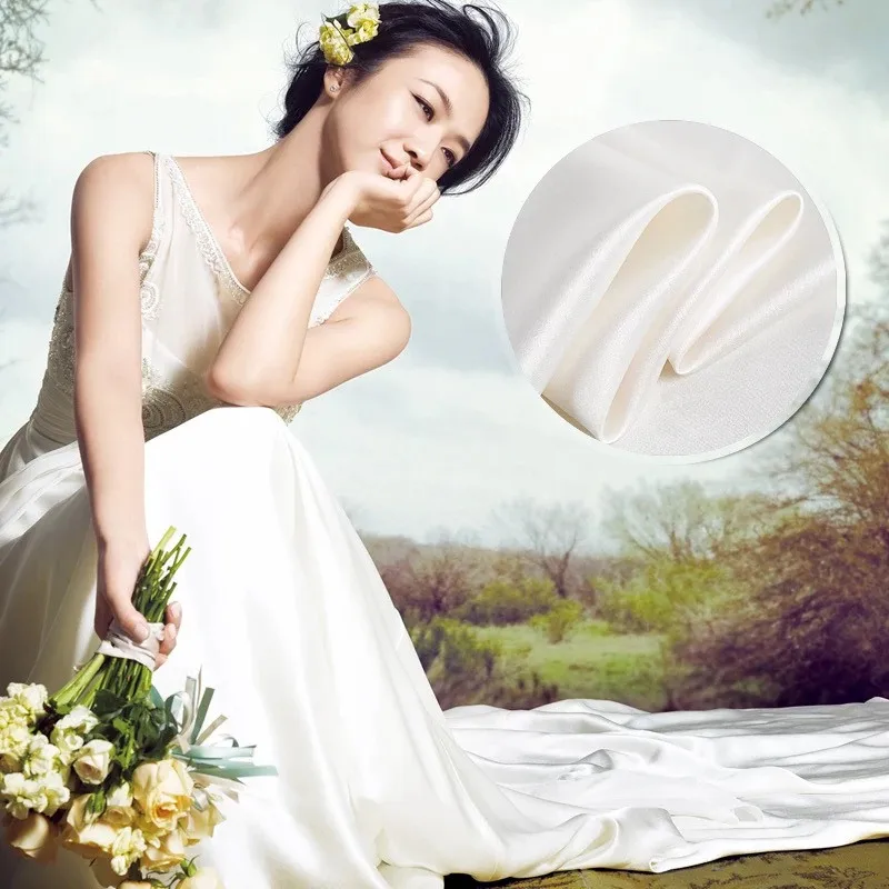 

12 mm Satin Silk Fabric 100% mulberry silk off white color 58 gsm 10 meters small wholesale ST10