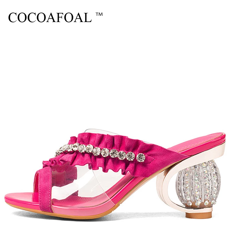 Женские прозрачные сланцы COCOAFOAL новые летние зеленые туфли на высоком каблуке