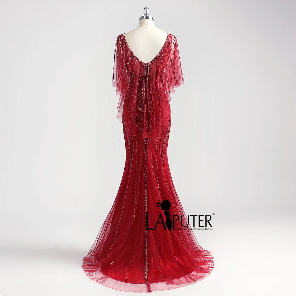 Laiputer 2018 Burgundy Stretch Sexy Mermaid Heavy Beading Luxury Formal Long Elegant Evening Prom Dresses With Shawl | Свадьбы и