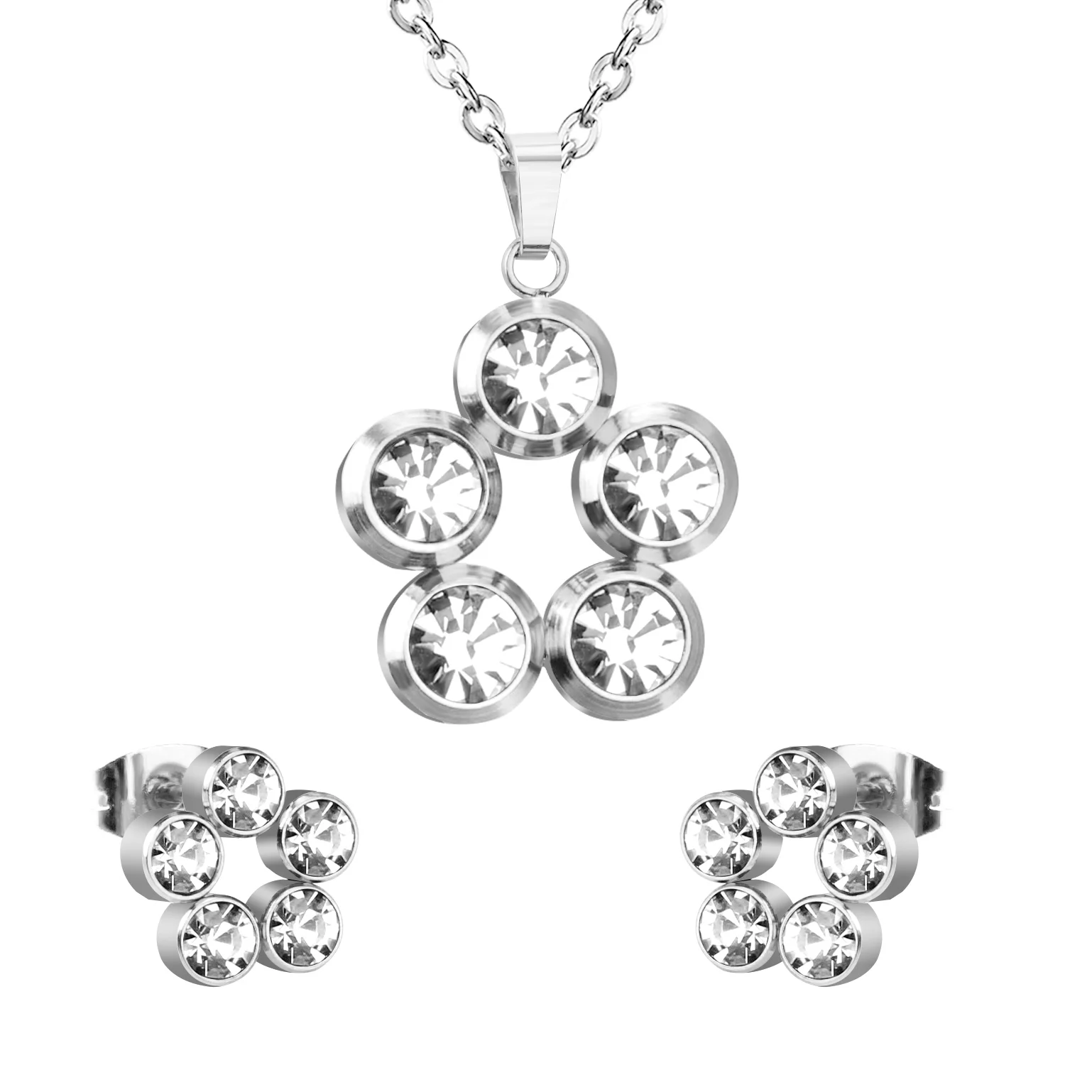 Комплект из колье и серёг нержавеющей стали с фианитом|jewelry sets|pendants stainless steel