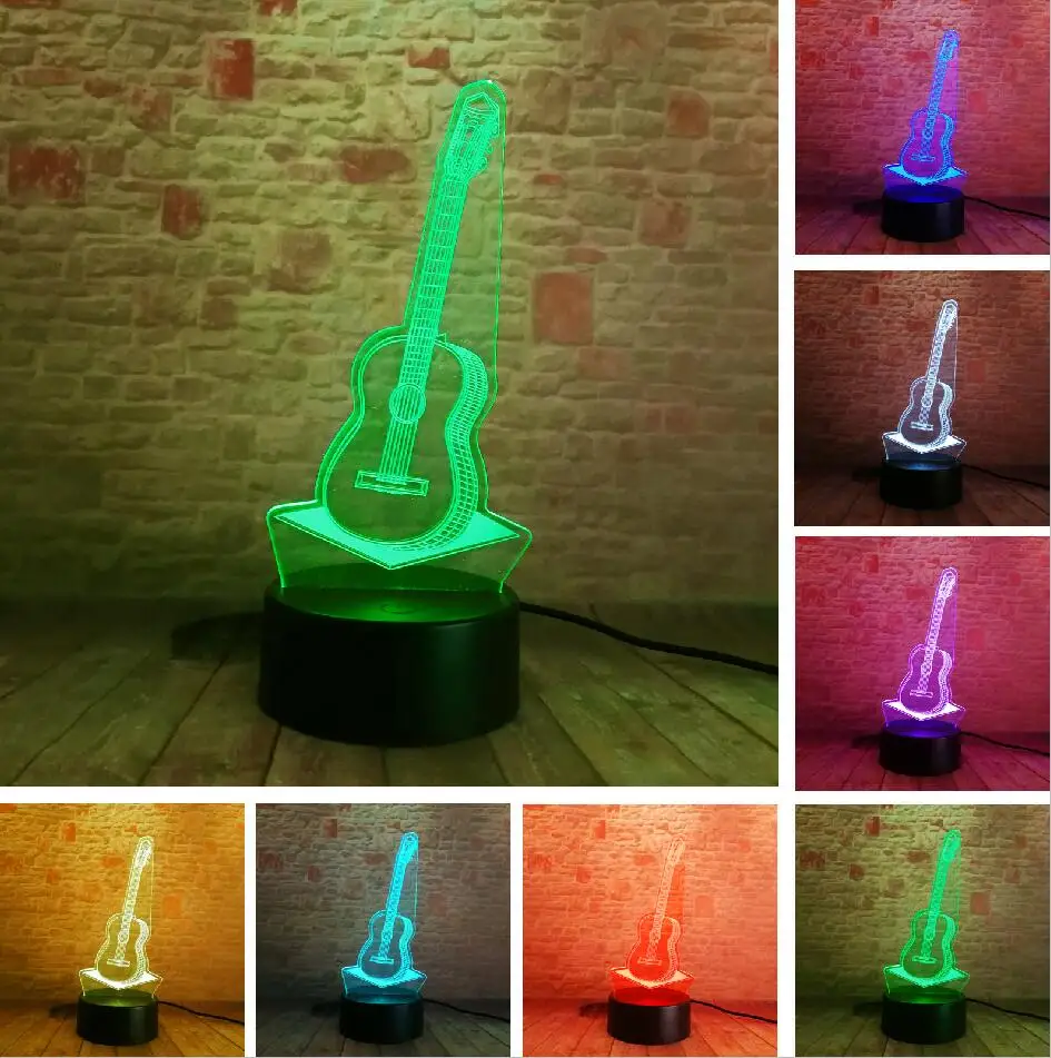 Touch One 7 Color Лампада 3D бас музыкальный светильник в виде гитары 7 цветов Изменение ночник Светодиодная Лампочка декор для любителей музыки ребенок рождество день рождения игрушки подарки - Испускаемый цвет: Touch One 7 Color