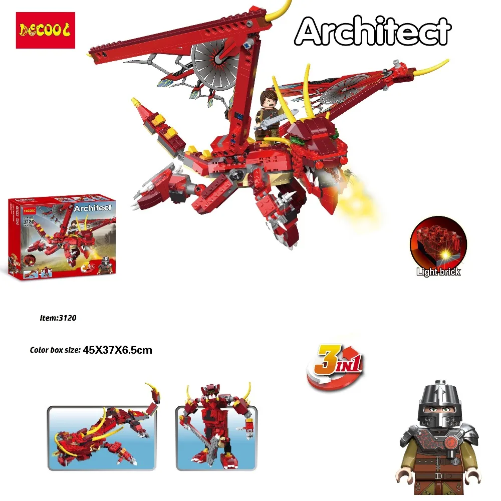 Decool 3120 486 шт. для lego 6751 Fiery Legend строительные блоки динозавра рыцарь дракона модель