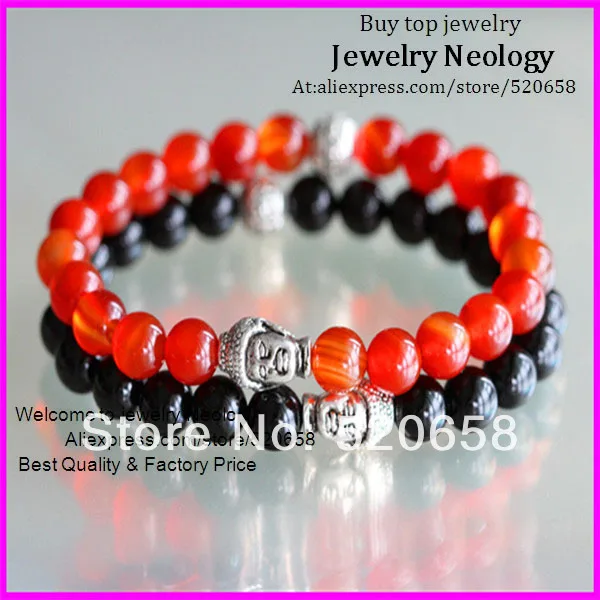 

free ship! 10pcs Fashion Men's Beaded Buddha stretch Bracelet Red Dragon Veins Stone, Black Onyx Semi Precious stone Jewelry