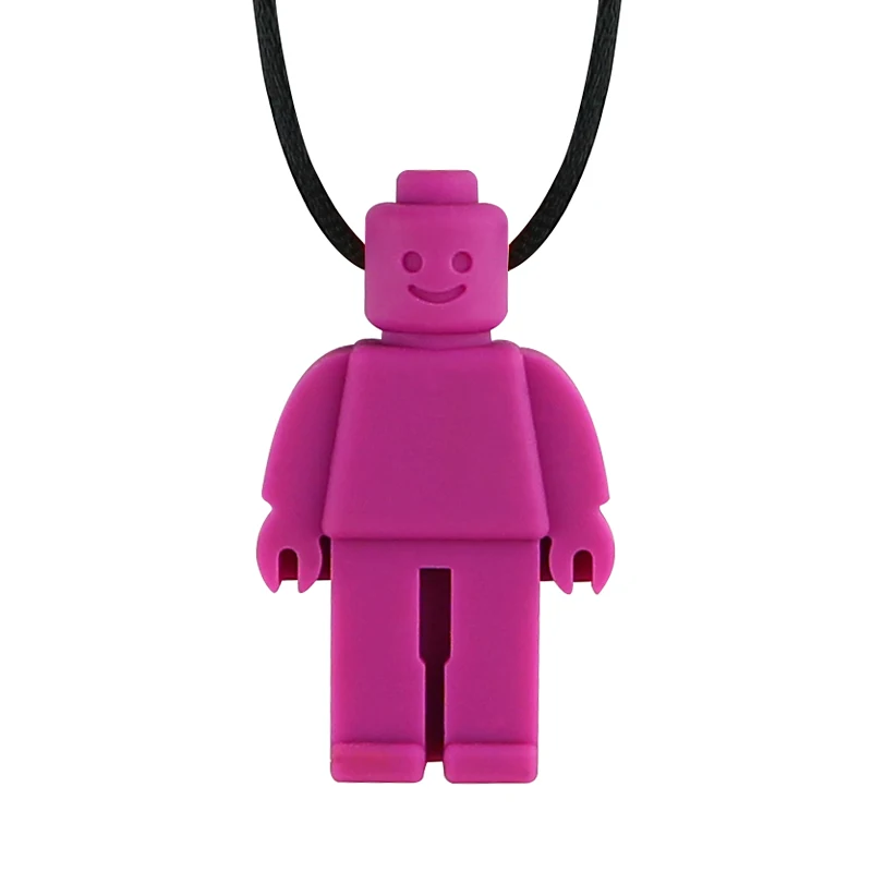 Фиолетовый Silicone Teether Robot Chew Necklace Food Grade Silicone Sensory Chewable Figurine Toy for Kids Baby Autism ADHD - Цвет: Фиолетовый