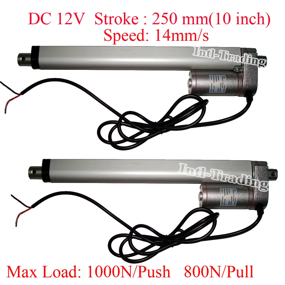 

A Pair of 12V DC 250mm/10inches stroke mini electric linear actuator tubular motor motion 14mm/sec speed 1000N=100KG load