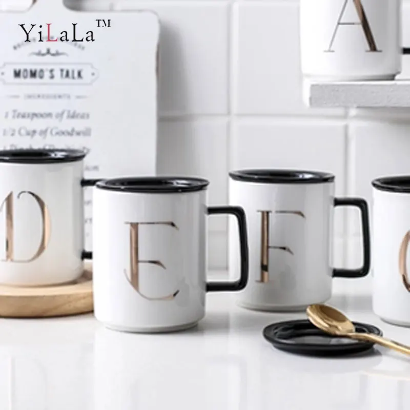 Yilala Английский алфавит кружка с крышкой керамические бытовые кружки молоко