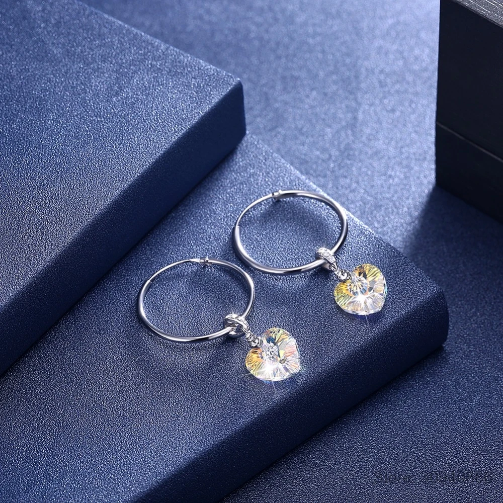 Изысканные ювелирные изделия, сделанные с сердцем кристаллами Swarovski, висячие серьги, настоящее Серебро S925 пробы, длинные серьги на годовщину, винтажный подарок