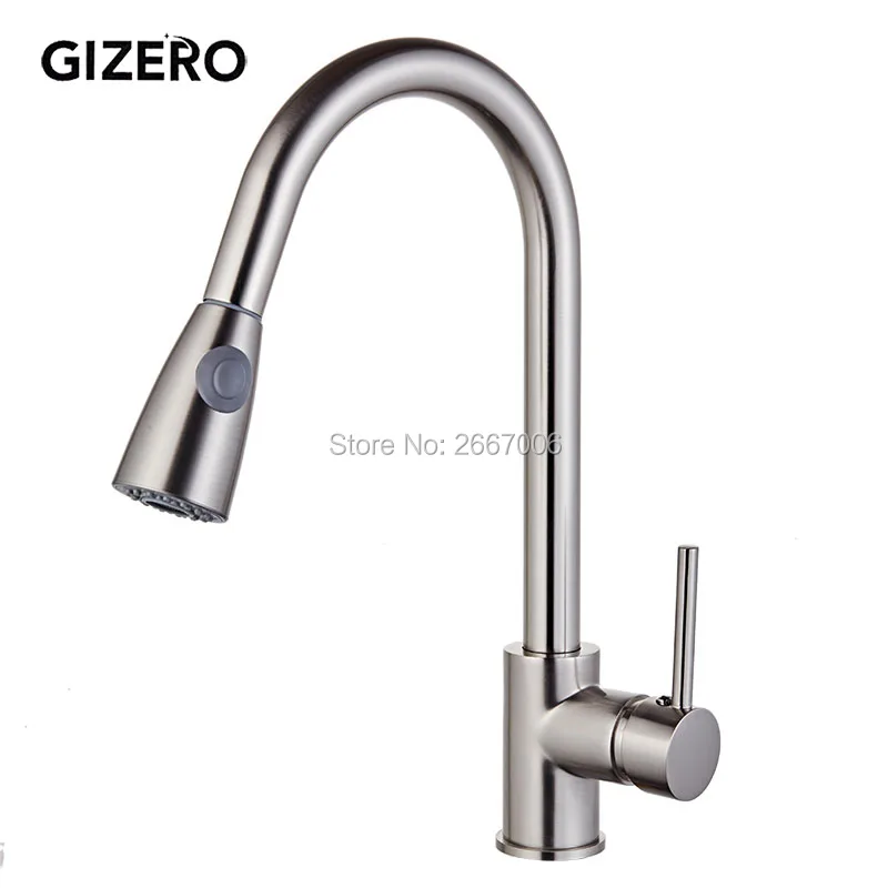 

GIZERO Nickle Brushed Pull Out Kitchen Swivel Faucet Hot&Cold Tap Brass Mixer Crane GI882