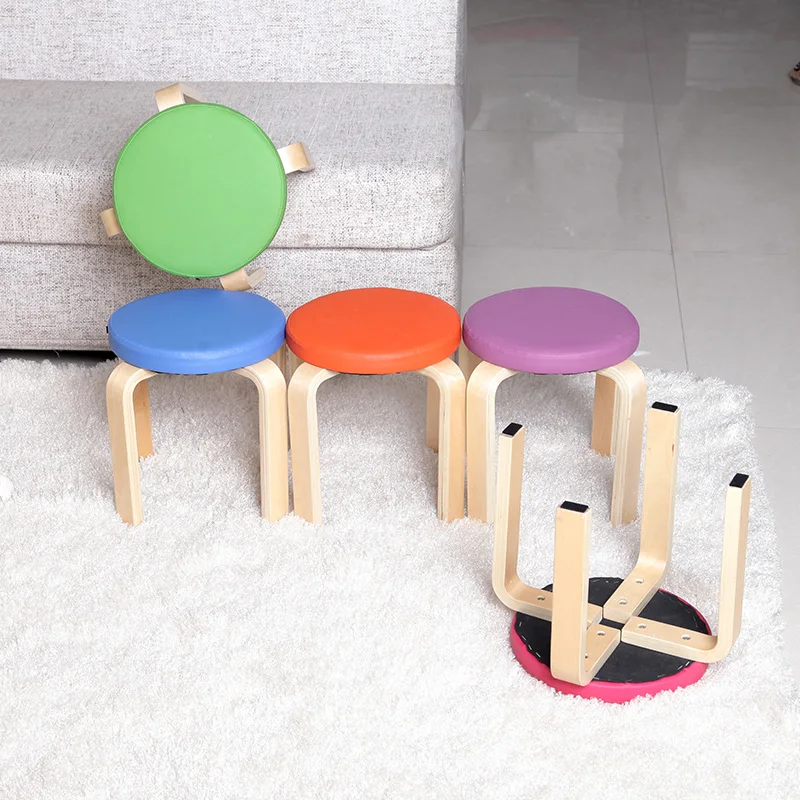 

Curved Wooden Household Bench Creative Round Simple and Fashionable Living Room Dining Chair Table vanity stool