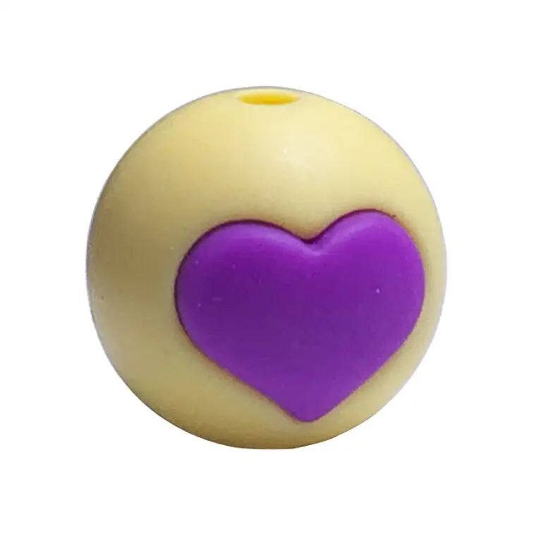 yellow N purple 5 шт. Силиконовые Круглые бусины в форме сердца-Силиконовые Прорезыватели для прорезывания зубов для DIY ожерелья-BPA Бесплатный Детский прорезыватель BPA безопасный DIY шарик - Цвет: yellow N purple