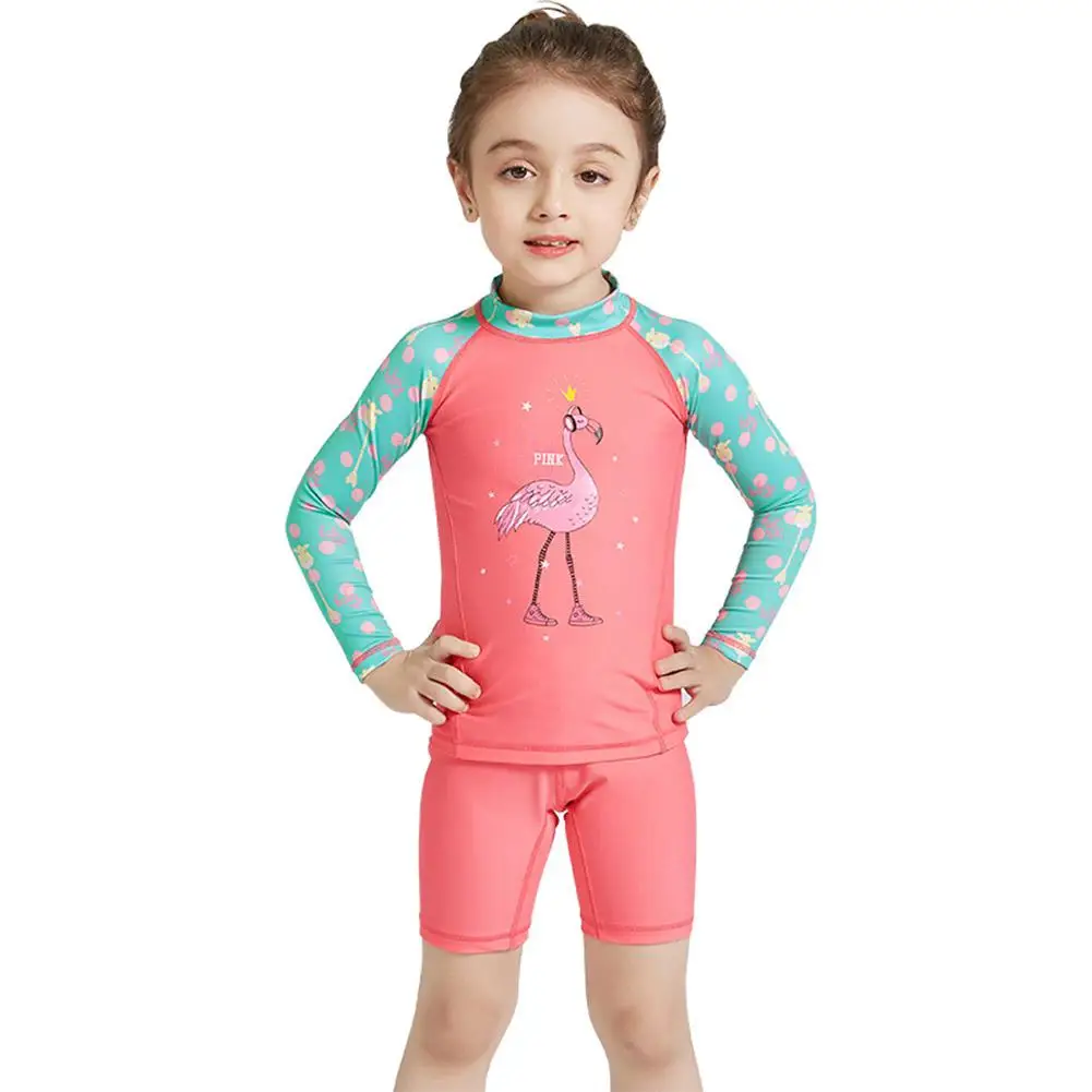 Dragonpad 2 Pcs/set Kids Girls Diving Suit Cartoon Printing UPF50+ Protection Wetsuit - Цвет: L