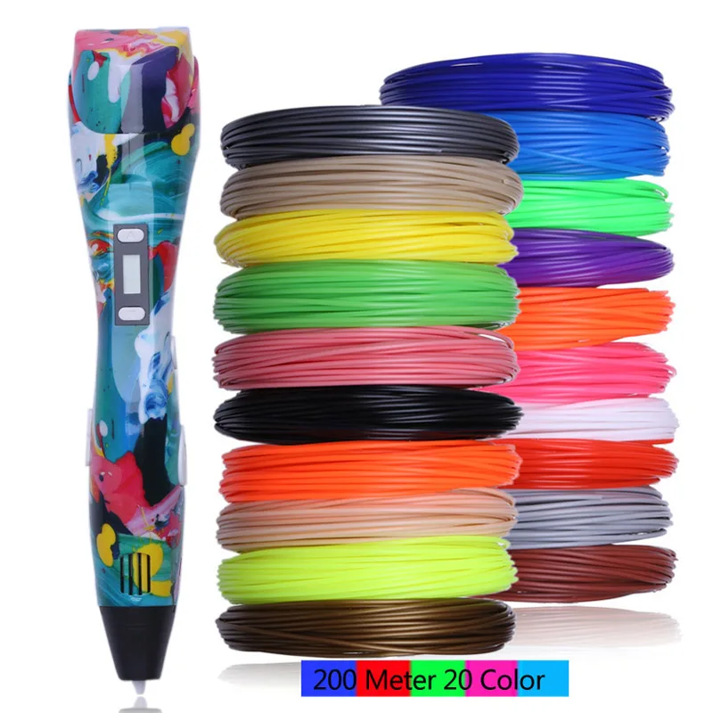 Pen 200M filament Ручка для 3d принтера, новинка, ручки для 3D печати с 100/200 метровой нитью, низкотемпературная защита, 3D граффити ручка, USB 3D ручки - Цвет: Pen 200M filament