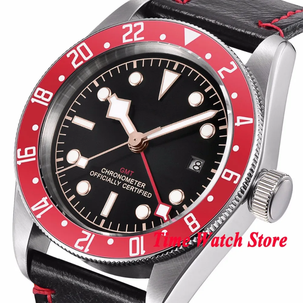 Corgeut 41 мм GMT автоматические наручные мужские часы с сапфировым стеклом черный
