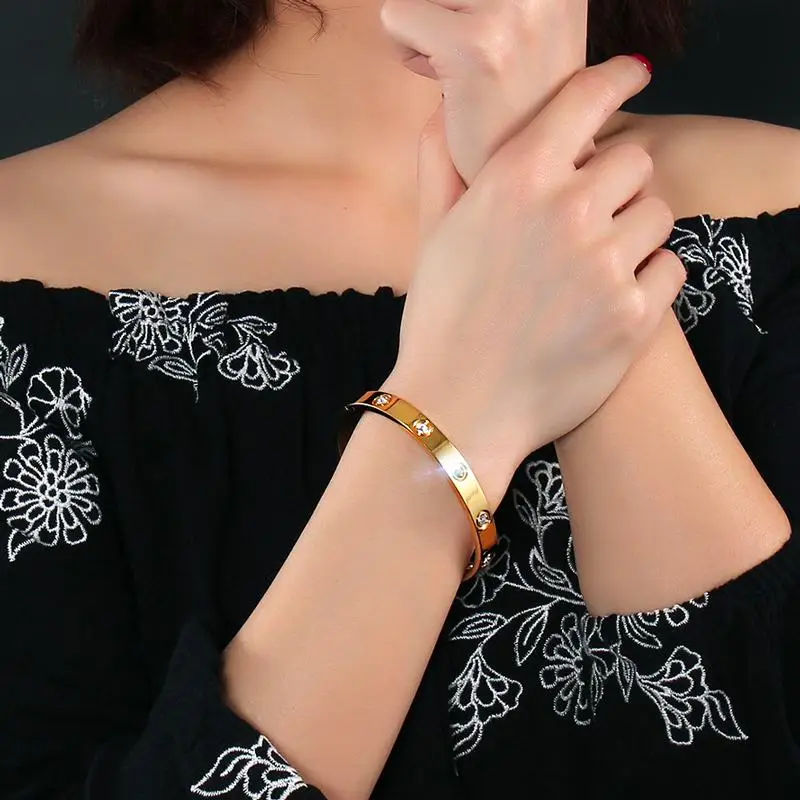 Vnox моды Кристалл Браслет-манжета золото-цвет браслет Браслеты нержавеющей стали