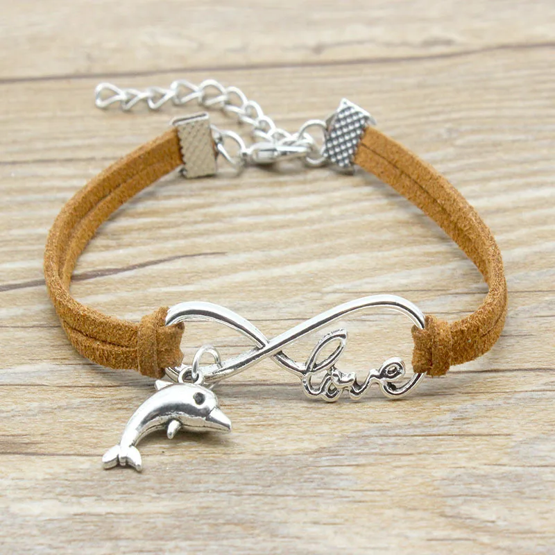 Модные Винтажные кожаные браслеты Infinity Love Dolphin европейские популярные недорогие