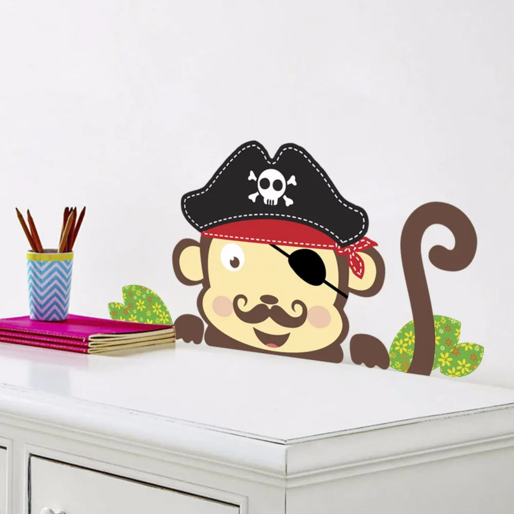 Зеленые листья мультфильм обезьяна влюбленные Наклейки на стены домашний декор