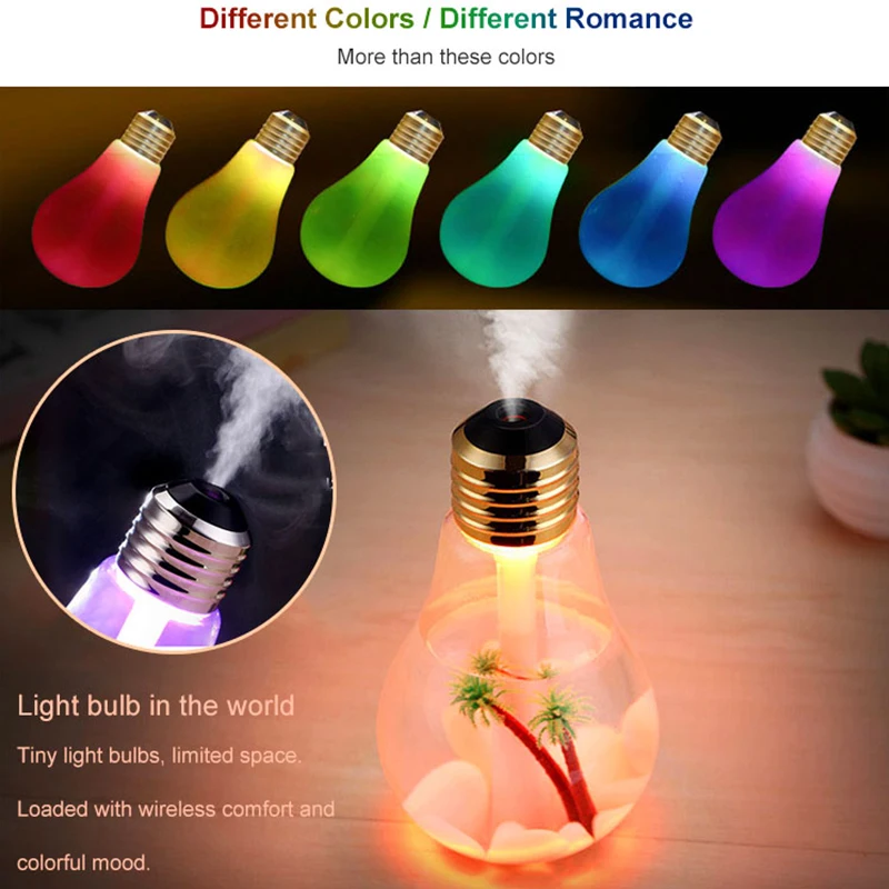 400ML USB Ultrasonic Bulb Humidifier Home Desk Mini Aroma Diffuser LED Night Light Aromatherapy Cool Mist Maker Creative Bottle | Бытовая