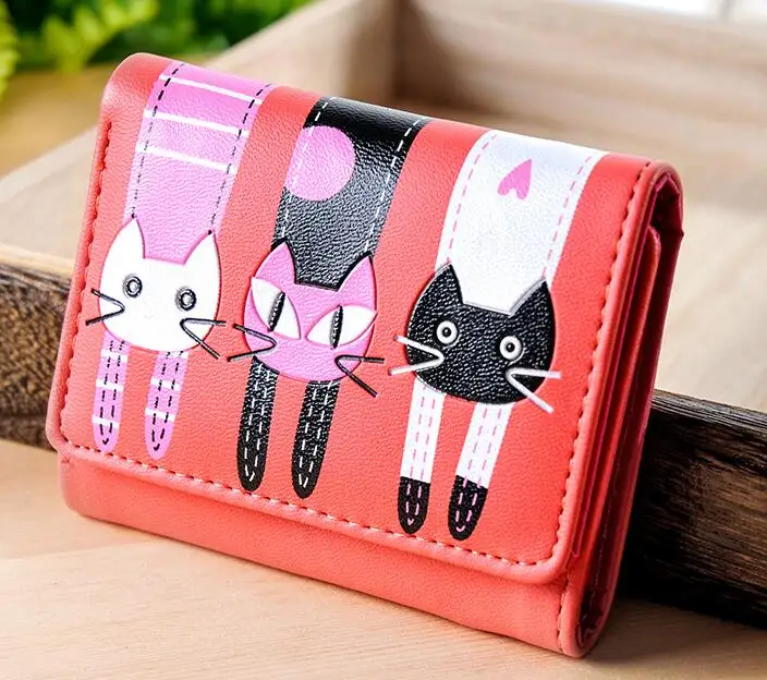 Женский кошелек с мультяшными кошками; короткие кошельки; Carteira Feminina; Zipper; застежка; кошелек для денег; держатель для карт