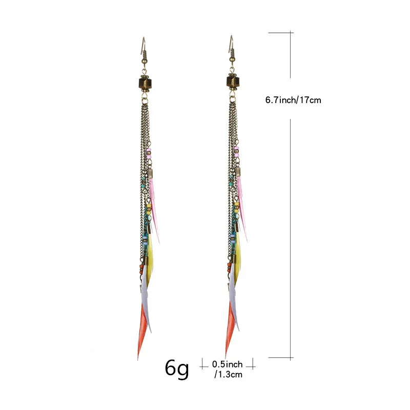 2019 Ethnic Bohemian alloy black feather earrings Boho vintage indian long earring for women Charm jewellery | Украшения и
