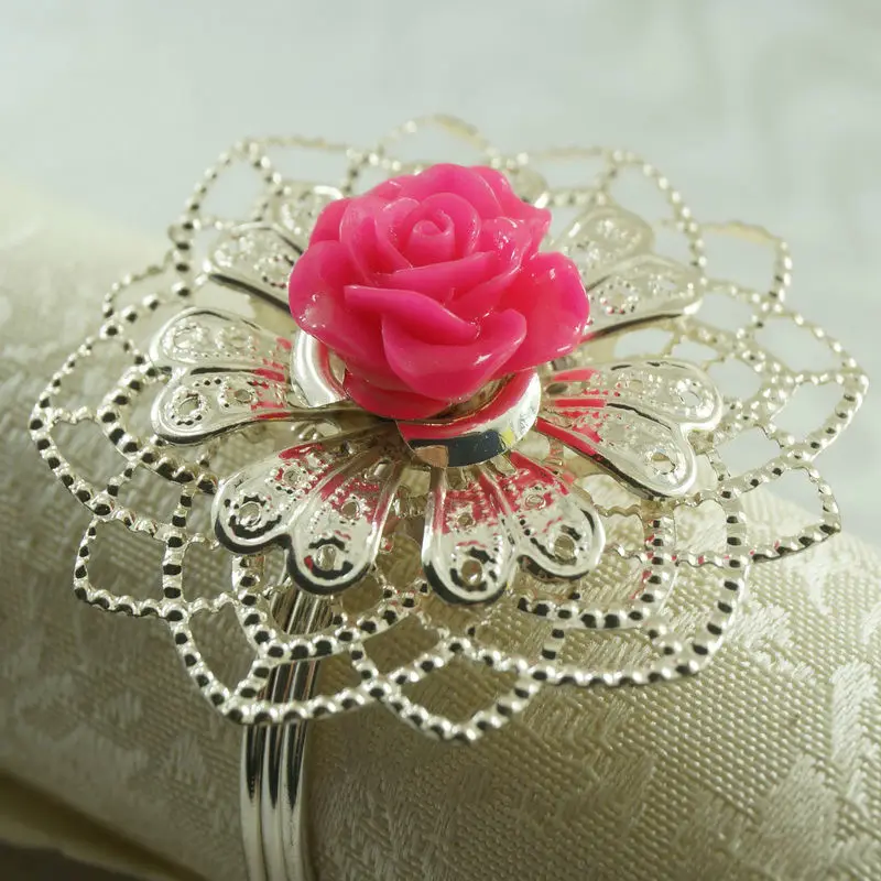 Розовое кольцо-цветок для салфетки Свадебный держатель салфеток из бисера | Дом и