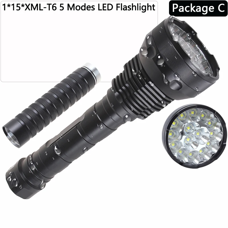 Package C Самый мощный 15 x XM-T6 XHP50 светодиодный фонарик 8800mA Батарея 5 режимов светодиодный налобный фонарь светодиодный linternas фонарь Водонепроницаемый 18650 26650 - Испускаемый цвет: Package C