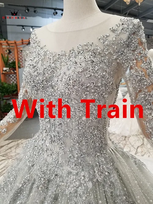 With Train Роскошное серое винтажное бальное платье, вечерние платья с длинным рукавом, украшенное кристаллами и бисером, настоящая фотография, вечерние платья DW05 - Цвет: With Train
