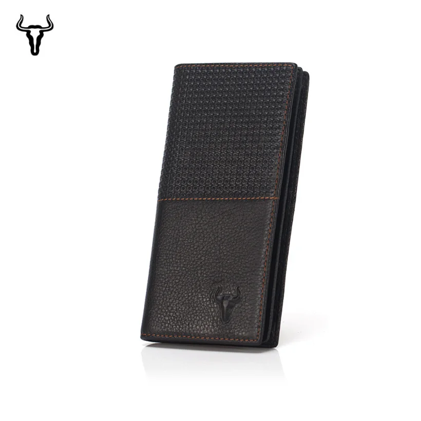 Mingclan Luxury Brand Genuine Cowhide Leather Portomonee Vintage Walet Male Wallet Men Long Clutch with Coin Purse Pocket Rfid