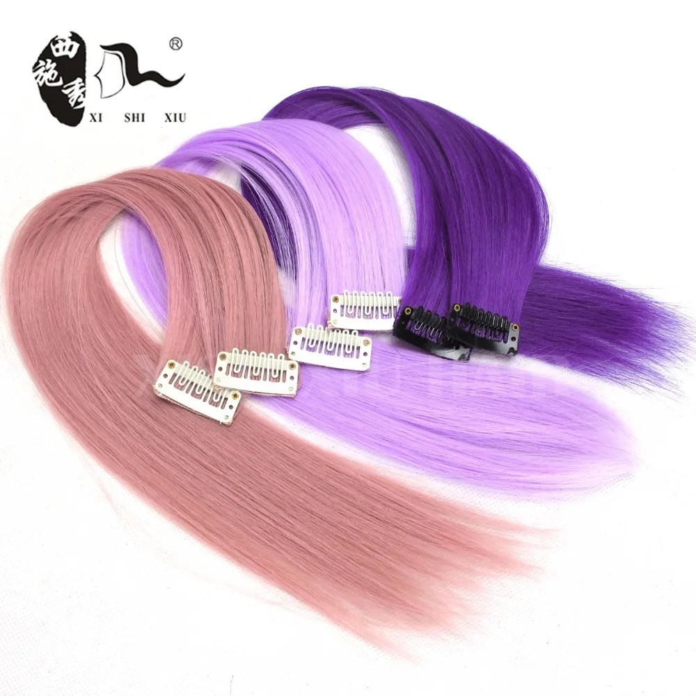 Single Clip In on Hair Extension Colorful Colored Punk Highlights Straight Synthetic Pieces 13 Colors Available 3pc |