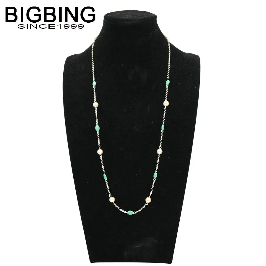 T014 BIGBING модное ювелирное изделие серебряного цвета жемчужное длинное ожерелье с