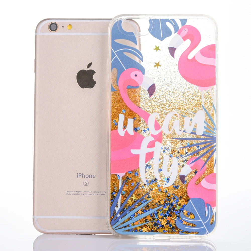 Фламинго чехол для iphone 7 Жесткий ПК динамический песок блесток plus 8 6 6splus телефона