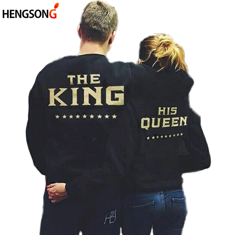 Женские пуловеры толстовки для пар King queen с буквенным принтом модная