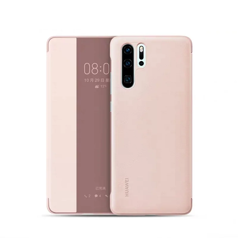Pink Умный чехол с окошком для huawei P30 Pro, флип-чехол для P30 P30Pro, чехол smart Touch, прозрачный кожаный чехол для телефона - Цвет: Pink