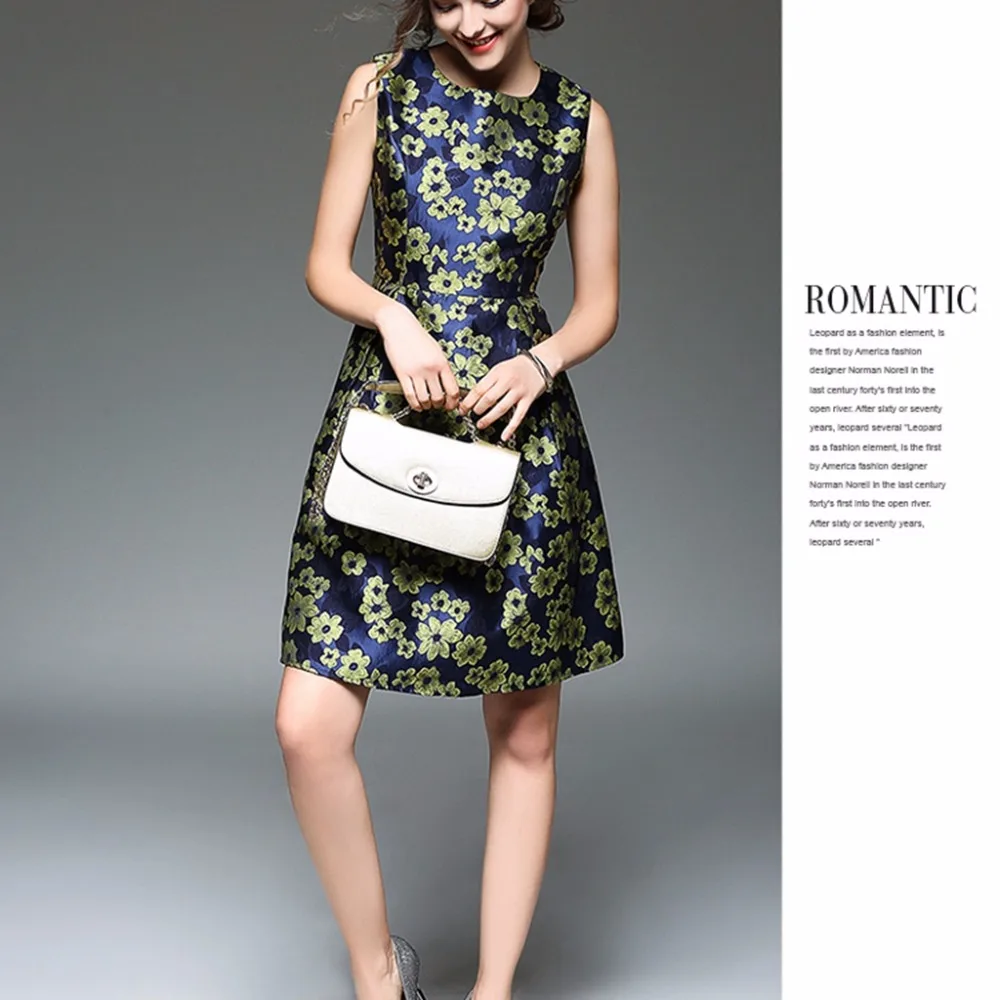 Летние платья 2018 Мода шею талии тонкий жилет без рукавов трапециевидной формы