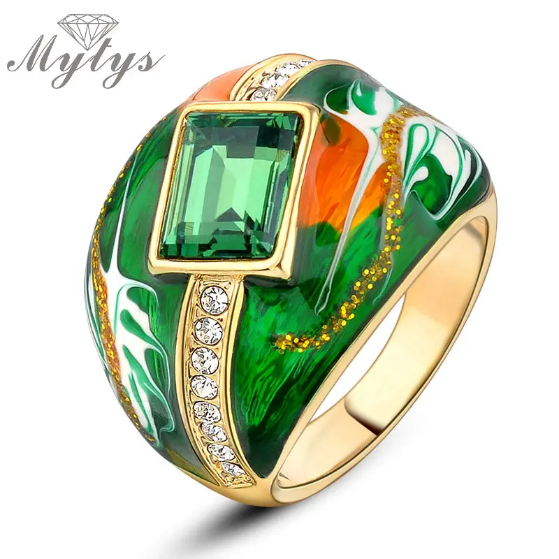 Женское кольцо с эмалью Mytys 4 цвета зеленое черное красное R194 R199 R944 R949|enamel ring|fashion